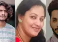 മഹിളാ മോര്‍ച്ചാ നേതാവ് (നടുവില്‍) അമ്മയായ മഹിളാമോര്‍ച്ചാനേതാവിനെ ലഹരിമരുന്നിന് അടിമപ്പെട്ട് കഴുത്തറുത്ത് കൊന്ന മകന്‍ (വലത്ത്)