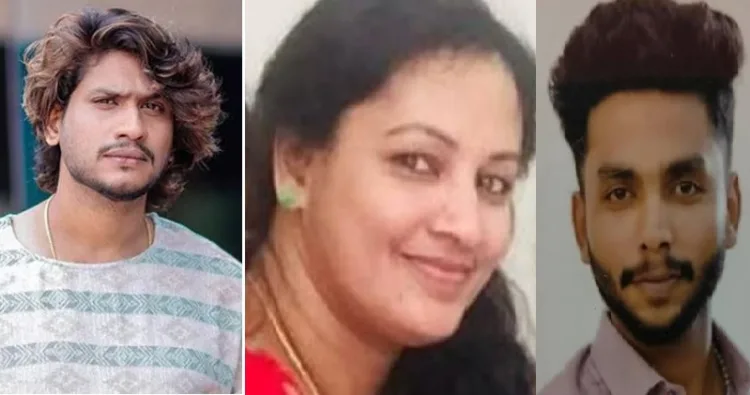 മഹിളാ മോര്‍ച്ചാ നേതാവ് (നടുവില്‍) അമ്മയായ മഹിളാമോര്‍ച്ചാനേതാവിനെ ലഹരിമരുന്നിന് അടിമപ്പെട്ട് കഴുത്തറുത്ത് കൊന്ന മകന്‍ (വലത്ത്)