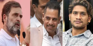 രാഹുല്‍ ഗാന്ധിയും പ്രിയങ്കയുടെ ഭര്‍ത്താവ് റോബര്‍ട്ട് വധേരയും (ഇടത്ത്)