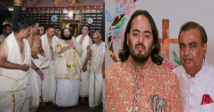 കേരളത്തിലെ ക്ഷേത്രത്തില്‍ സന്ദര്‍ശനം നടത്തുന്ന അനന്ത് അംബാനി (ഇടത്ത്) അനന്ത് അംബാനി അച്ഛന്‍ മുകേഷ് അംബാനിയ്ക്കൊപ്പം (വലത്ത്)