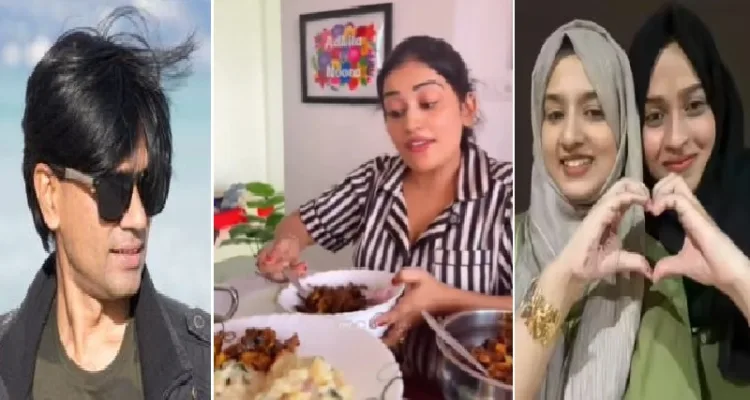 ഫാക്ട് ചെക്കര്‍ മുഹമ്മദ് സുബൈര്‍ (ഇടത്ത്) അനുമോള്‍ ബീഫ് കറിയും ബീഫ് ഫ്രൈയും ആദിലയ്ക്ക് വിളമ്പുന്നു (നടുവില്‍) ആദിലയും നൂറയും (വലത്ത്)