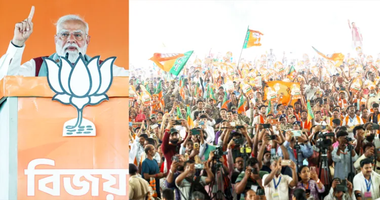 നാദിയ ജില്ലയിലെ കൃഷ്ണനഗറില്‍ ബിജെപി സംഘടിപ്പിച്ച തെരഞ്ഞെടുപ്പ് റാലിയെ പ്രധാനമന്ത്രി നരേന്ദ്ര മോദി അഭിസംബോധന ചെയ്യുന്നു