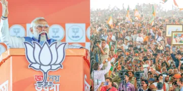 ബംഗാളിലെ മുര്ഷിദാബാദ് ജംഗിപൂരിലെ എന്ഡിഎ റാലിയെ പ്രധാനമന്ത്രി നരേന്ദ്ര മോദി അഭിസംബോധന ചെയ്യുന്നു