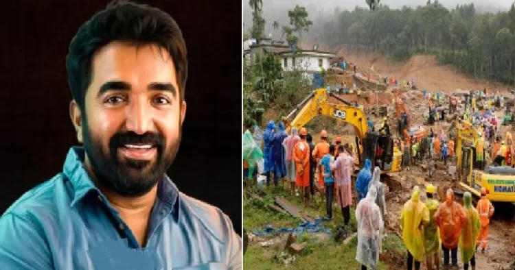 വയനാട്ടിലെ ഉരുള്‍പ്പൊട്ടിയതിനെ തുടര്‍ന്ന് രക്ഷാപ്രവര്‍ത്തനം നടക്കുന്നു (വലത്ത്)