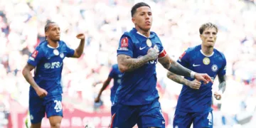 എഫ് എ കപ്പ് സെമിയില്‍ ചെല്‍സിക്കായി ഗോള്‍ നേടിയ എന്‍സോ ഫെര്‍ണാണ്ടസിന്റെ ആഹ്ലാദം