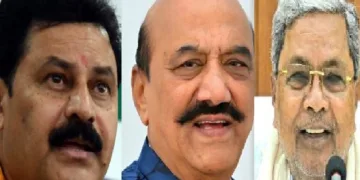 സിദ്ധരാമയ്യ പക്ഷക്കാരായ എംഎല്‍എമാരായ ബേലൂര്‍ ഗോപാലകൃഷ്ണ (ഇടത്ത്) അശോക് പത്താന്‍(നടുവില്‍) എന്നിവര്‍ , മുഖ്യമന്ത്രി സിദ്ധരാമയ്യ (വലത്ത്)