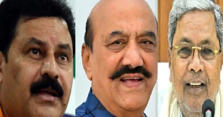 സിദ്ധരാമയ്യ പക്ഷക്കാരായ എംഎല്എമാരായ ബേലൂര് ഗോപാലകൃഷ്ണ (ഇടത്ത്) അശോക് പത്താന്(നടുവില്) എന്നിവര് , മുഖ്യമന്ത്രി സിദ്ധരാമയ്യ (വലത്ത്)