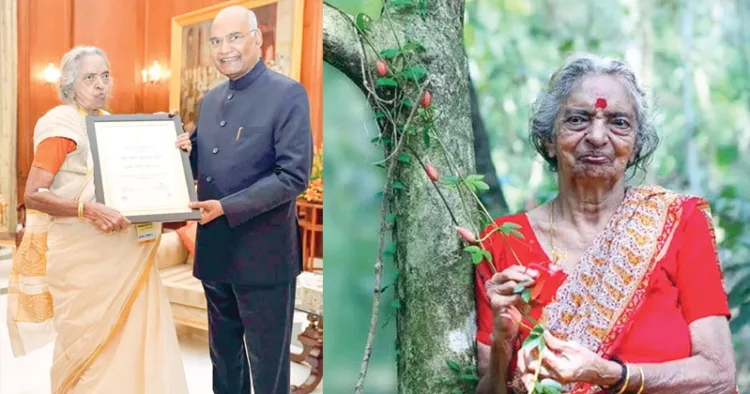 രാഷ്ട്രപതി രാംനാഥ് കോവിന്ദില്‍ നിന്ന് ദേവകി അമ്മ നാരിശക്തി പുരസ്‌കാരം സ്വീകരിക്കുന്നു