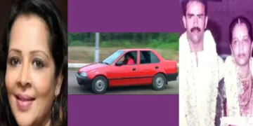 നടി ദേവി അജിത് (ഇടത്ത്) ദി കാര്‍ എന്ന ജയറാം സിനിമയില്‍ ഉപയോഗിച്ച കാര്‍ (നടുവില്‍) ദേവി അജിത് ഭര്‍ത്താവ് അജിതിനൊപ്പം (വലത്ത്)