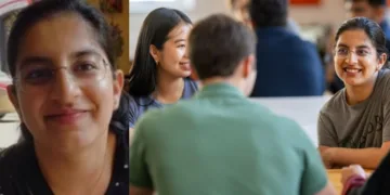 വൈ കോമ്പിനേറ്ററില്‍ സഹപ്രവര്‍ത്തകരുമായുള്ള ചര്‍ച്ചയില്‍ മുഴുകി ഹര്‍ഷിത അറോറ (വലത്ത്)