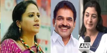 ഹസീന സെയ്ദ് (ഇടത്ത്) കെ.സി. വേണുഗോപാല്‍ (നടുവില്‍) അല്‍ക്കാലാംബ (വലത്ത്)