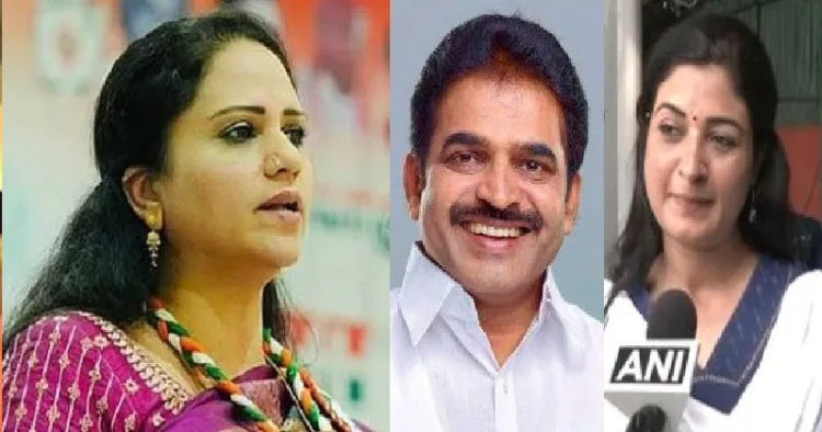 ഹസീന സെയ്ദ് (ഇടത്ത്) കെ.സി. വേണുഗോപാല്‍ (നടുവില്‍) അല്‍ക്കാലാംബ (വലത്ത്)