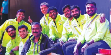 തോമസ് കപ്പില്‍ ഓസ്‌ട്രേലിയക്കെതിരായ മത്സരത്തിലെ വിജയത്തിന് ശേഷം ഭാരത ബാഡ്മിന്റണ്‍ ടീം