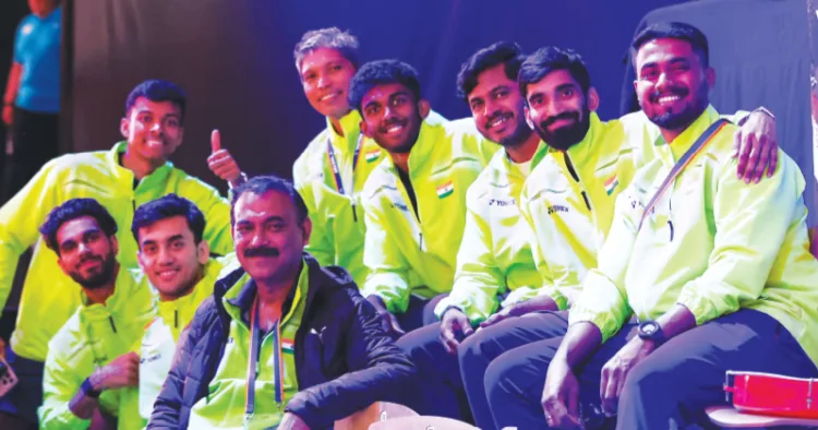 തോമസ് കപ്പില്‍ ഓസ്‌ട്രേലിയക്കെതിരായ മത്സരത്തിലെ വിജയത്തിന് ശേഷം ഭാരത ബാഡ്മിന്റണ്‍ ടീം