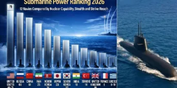 ഇന്ത്യയുടെ ഏറ്റവും പുതിയ ആണവ മുങ്ങിക്കപ്പലായ അരിധമന്‍ (വലത്ത്) ആഗോള അന്തര്‍വാഹിനി ശക്തിയില്‍ ഇന്ത്യയെ എട്ടാം സ്ഥാനത്ത് നിര്‍ത്തുന്ന റാങ്ക് പട്ടിക (ഇടത്ത്)