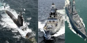 പാകിസ്ഥാന്‍റെ മുങ്ങിക്കപ്പലിനെ വളഞ്ഞ ഇന്ത്യന്‍ നേവിയുടെ ഐഎന്‍എസ് കല്‍വാരി എന്ന യുദ്ധക്കപ്പലും ഐഎന്‍എസ് ചെന്നൈ, ഐഎന്‍എസ് കൊല്‍ക്കൊത്ത, എന്നീ ഗൈഡഡ് മിസൈല്‍ ഡിസ്ട്രോയറുകളും (യഥാക്രമം ഇടത്ത് നിന്നും വലത്തോട്ട്)