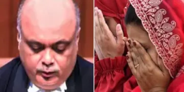 ജസ്റ്റിസ് അമാനുള്ള (ഇടത്ത്) മുസ്ലീം സ്ത്രീകള്‍ പ്രാര്‍ത്ഥനയില്‍ (വലത്ത്)