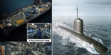 കല്‍വാരി ക്ലാസ് മുങ്ങിക്കപ്പലിന്‍റെ വെര്‍ച്വല്‍ ത്രി ഡി മോഡല്‍ (ഇടത്ത്) കല്‍വാരി മുങ്ങിക്കപ്പല്‍ (വലത്ത്)