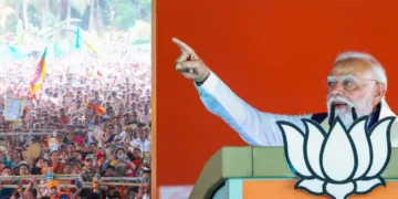 ബംഗോനില്‍ എന്‍ഡിഎ തെരഞ്ഞെടുപ്പ് പ്രചരണ റാലിയില്‍ പ്രധാനമന്ത്രി നരേന്ദ്ര മോദി ജനങ്ങളെ അഭിസംബോധന ചെയ്യുുന്നു