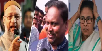 അസദുദ്ദീന്‍ ഒവൈസി (ഇടത്ത്) ഹുമയൂണ്‍ കബീര്‍ (നടുവില്‍)