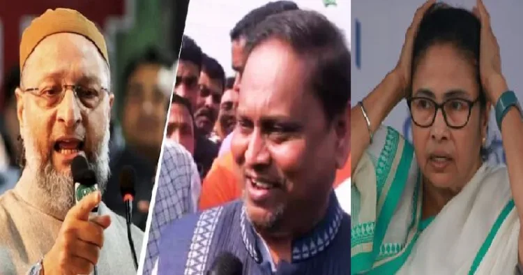 അസദുദ്ദീന്‍ ഒവൈസി (ഇടത്ത്) ഹുമയൂണ്‍ കബീര്‍ (നടുവില്‍)