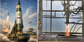 പൃഥ്വി ആണവ മിസൈല്‍ (ഇടത്ത്) പൃഥ്വി മിസൈലില്‍ ഉപയോഗിച്ചിരുന്ന പഴയ ലിക്വിഡ് റോക്കറ്റ് എഞ്ചിന്‍ (വലത്ത്)