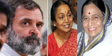 മുന് ലോക് സഭാ സ്പീക്കര് മീരാകുമാര് (നടുവില്) മുന് രാഷ്ട്രപതിയായ പ്രതിഭാ പാട്ടീല് (വലത്ത്)