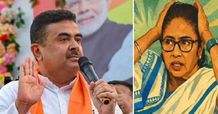 ബിജെപി നേതാവ് സുവേന്ദു അധികാരി (ഇടത്ത്) മമത ബാനര്‍ജി (വലത്ത്)