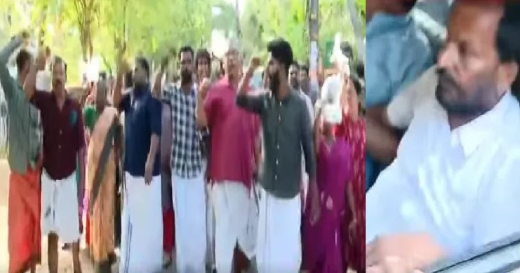 പരാജയം മണത്ത് ടിഎന്‍ പ്രതാപന്‍ (വലത്ത്) വാടാനപ്പള്ളിയില്‍ ടി.എന്‍ പ്രതാപനെതിരെ മുദ്രാവാക്യം മുഴക്കുന്ന ബിജെപി പ്രവര്‍ത്തകര്‍ (ഇടത്ത്)