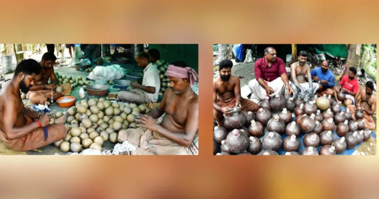 അപകടം നടന്ന സ്ഥലത്ത് വെടിക്കെട്ട് സാമഗ്രികള്‍ തയ്യാറാക്കിയിരുന്നവര്‍. അപകടത്തിനും ഏതാനും നിമിഷം മുന്‍പെടുത്ത ചിത്രം