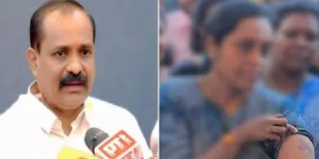 പൊലീസുകാരന്‍റെ കടിയേറ്റ് കയ്യില്‍ നീലിച്ച പാടുമായി വേദനകടിച്ചമര്‍ത്തുന്ന ബിജെപി വനിതാ പ്രവര്‍ത്തക (വലത്ത്)