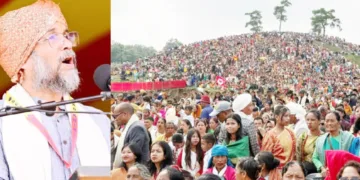 സെങ് ഖിഹ്ലാങ്ങിനെ ആര്‍എസ്എസ് ആസാം ക്ഷേത്ര പ്രചാര്‍ പ്രമുഖ് ഡോ. സുനില്‍ മൊഹന്തി അഭിസംബോധന ചെയ്യുന്നു, മേഘാലയയുടെ പടിഞ്ഞാറന്‍ ജയന്തിയ മലനിരകളില്‍ നടന്ന സെങ് ഖിഹ്ലാങ്ങ് ആഘോഷത്തില്‍ നിന്ന്