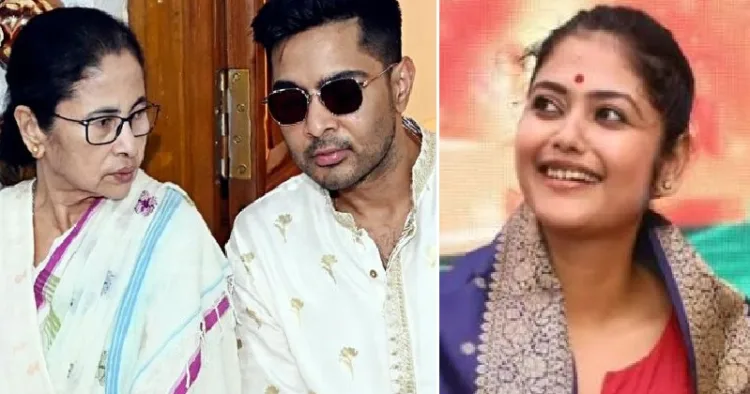 മമത ബാനര്ജിയും മരുമകന് അഭിഷേക് ബാനര്ജിയും (ഇടത്ത്) തൃണമൂല് എംഎല്എ സായോനി ഘോഷ് (വലത്ത്)