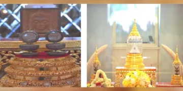 ഭാരതവും തായ്ലന്‍ഡും സംയുക്തമായി ആതിഥേയത്വം വഹിച്ച 2024-ലെ തിരുശേഷിപ്പ് പ്രദര്‍ശന വേളയില്‍, തായ്ലന്‍ഡിലെ ഉബോണ്‍ രത്ചത്താനിയില്‍ പ്രദര്‍ശിപ്പിച്ച ബുദ്ധന്റെയും മുഖ്യശിഷ്യന്മാരായ അര്‍ഹന്ത് സാരിപുത്രന്റെയും അര്‍ഹന്ത് മഹാമൊഗ്ഗല്ലാനന്റെയും പവിത്രമായ തിരുശേഷിപ്പുകള്‍.