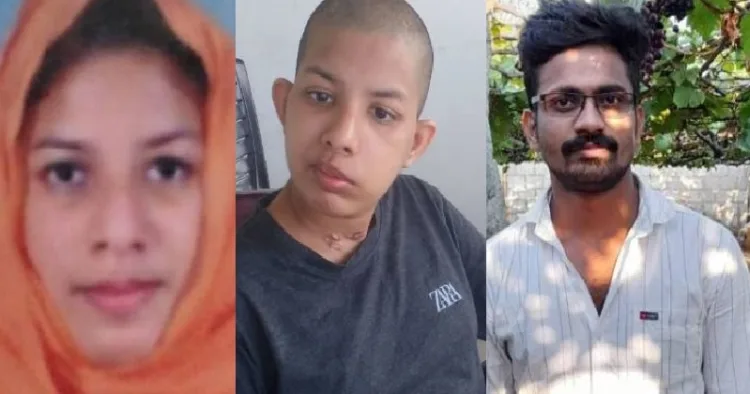 വിവാഹം കഴിച്ച നാളിലെ ആമിന (ഇടത്ത്) അഷ്കറിന്റെ ക്രൂരമര്ദ്ദനമേറ്റ് കോമയിലായ ഇപ്പോഴത്തെ ആമിന (നടുവില്) അഷ്കര് (വലത്ത്)