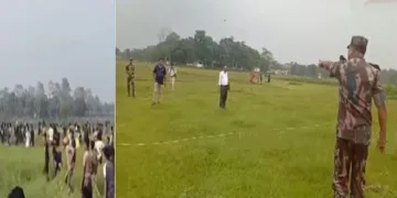 ഇന്ത്യാ ബംഗ്ലാദേശ് അതിര്‍ത്തിവേലികെട്ടുന്നതിന് മുന്നോടിയായി ഭൂമി അളക്കാന്‍ ചെല്ലുന്ന റവന്യൂ ഉദ്യോഗസ്ഥര്‍ക്ക് നേരെ സിലിഗുരിയില്‍ കല്ലെറിയുന്ന ബംഗ്ലാദേശികള്‍ (ഇടത്ത്) ലാല്‍ മോനര്‍ഹട്ട് പ്രദേശത്ത് ഭൂമിയളക്കാന്‍ ചെന്ന ഇന്ത്യന്‍ റവന്യൂ ഉദ്യോഗസ്ഥര്‍ക്ക് നേരെ ആക്രോശിക്കുന്ന ബംഗ്ലാദേശി അതിര്‍ത്തി പട്ടാളക്കാരന്‍ (വലത്ത്)