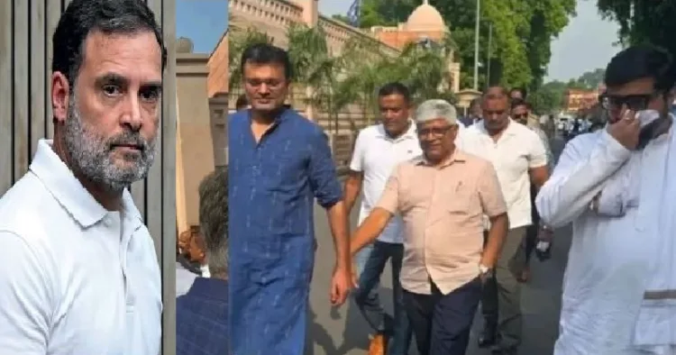 യുപിയിലെ ദളിത് നേതാവ് മായാവതിയുടെ വീടിനു മുന്‍പില്‍ നിന്നും നാണംകെട്ട് മടങ്ങുന്ന കോണ്‍ഗ്രസിന്‍റെ ദളിത് നേതാക്കള്‍. മുഖം ടവല്‍ കൊണ്ട് മറച്ചിരിക്കുന്നത് ദളിത് നേതാവും ബാരാബങ്കി എംപിയുമായി തനുജ് പൂനിയ, തൊട്ട് ഇടത്ത് നരച്ച തലമുടിയോട് കൂടിയ ആള്‍ രാജേന്ദ്ര പാല്‍ ഗൗതം ആണ്.