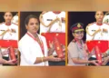 അന്താരാഷ്ട്ര നഴ്‌സസ് ദിനത്തോട് അനുബന്ധിച്ച് മേജര്‍ ജനറല്‍ ലിസമ്മ പി.വി, മഞ്ജു മോള്‍ വി. എസ്., ദീപ ബിജു എന്നിവര്‍ക്ക് രാഷ്ട്രപതി ഭവനിലെ ചടങ്ങില്‍ രാഷ്ട്രപതി ദ്രൗപദി മുര്‍മു ഫ്‌ലോറന്‍സ് നൈറ്റിങ്‌ഗേല്‍ അവാര്‍ഡുകള്‍ സമ്മാനിക്കുന്നു