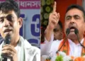 തൃണമൂല്‍ ഗുണ്ടയും ഫാള്‍ട്ടയിലെ സ്ഥാനാര്‍ത്ഥിയുമായ ജഹാംഗീര്‍ ഖാന്‍ (ഇടത്ത്) ബംഗാള്‍ മുഖ്യമന്ത്രി സുവേന്ദു അധികാരി (വലത്ത്)