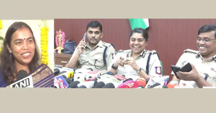 മന്ത്രി എസ്. കീര്ത്തന, വാര്ത്താസമ്മേളനങ്ങളില് ചിരിച്ചു കൊണ്ട് മറുപടി പറയുന്ന ഐജി ആര്.വി. രമ്യാ ഭാരതി