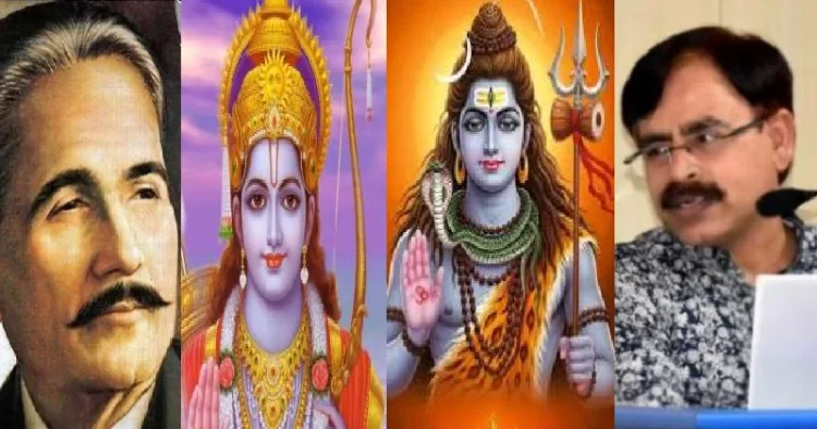 ഭഗവാന്‍ രാമനെ ഭാരതത്തിന്‍റെ ആത്മീയ നേതാവ് എന്ന അര്‍ത്ഥത്തില്‍ ഇമാം-ഇ-ഹിന്ദ് എന്ന് വിശേഷിപ്പിച്ച പാകിസ്ഥാന്‍ കവി മുഹമ്മദ് ഇഖ്ബാല്‍ (ഇടത്ത്) ഇന്ത്യക്കാരായ എല്ലാവര്‍ക്കും ശിവഭഗവാന്‍റെ ഡിഎന്‍എ ആണുള്ളതെന്ന് പറഞ്ഞ ജാമിയ മിലിയ ഇസ്ലാമിയ വിസി മസ് ഹര്‍ ആസിഫ് (വലത്ത്)