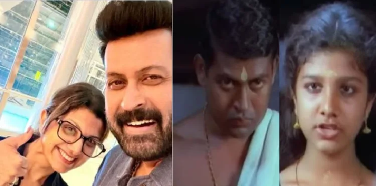 മനോജ് കെ ജയനും രംഭയും ദുബായില്‍ കണ്ടുമുട്ടിയപ്പോള്‍ (ഇടത്ത്) ഹരിഹരന്‍റെ സര്‍ഗ്ഗം എന്ന സിനിമയില്‍ കുട്ടന്‍തമ്പുരാന്‍ എന്ന കഥാപാത്രമായി മനോജ് കെ ജയനും തങ്കമണി എന്ന കഥാപാത്രത്തെ അവതരിപ്പിച്ച രംഭയും (വലത്ത്)