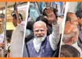 ഇന്ധനം ലാഭിക്കാനുള്ള പ്രധാനമന്ത്രിയുടെ ആഹ്വാനപ്രകാരം കേന്ദ്രസഹമന്ത്രി രാമദാസ് അത്താവലെ മെട്രോ ട്രെയിനില്‍ സാധാരണക്കാര്‍ക്കൊപ്പം യാത്ര ചെയ്യുന്നു (വലത്ത്) ദല്‍ഹി മന്ത്രി കപില്‍ മിശ്ര സാധാരണക്കാര്‍ക്കൊപ്പം ദല്‍ഹി മെട്രോയില്‍ യാത്ര ചെയ്യുന്നു (ഇടത്ത്)