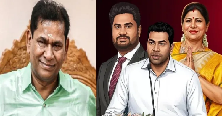 ലോട്ടറി രാജാവ് സാന്‍റിയാഗോ മാര്‍ട്ടിന്‍ (ഇടത്ത്) ഭാര്യ ലീമ റോസ് മാര്‍ട്ടിന്‍, മരുമകന്‍ ആദവ് അര്‍ജുന, മകന്‍ ജോസ് മാര്‍ട്ടിന്‍ (വലത്ത്)