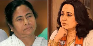 ബംഗാളിലെ ബിജെപി കാര്യകര്ത്തയായ സ്മിത ബറുവ (വലത്ത്)