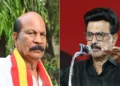 ടിവികെ സ്ഥാനാര്‍ത്ഥി വിഎസ് ബാബു (ഇടത്ത്) സ്റ്റാലിന്‍ (വലത്ത്)