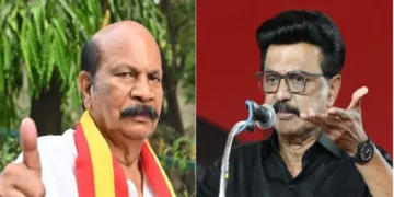 ടിവികെ സ്ഥാനാര്‍ത്ഥി വിഎസ് ബാബു (ഇടത്ത്) സ്റ്റാലിന്‍ (വലത്ത്)