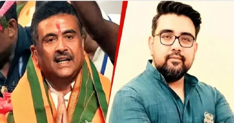 സുവേന്ദു അധികാരി (ഇടത്ത്) തൃണമൂല്‍ നേതാവ് റിജു ദത്ത (വലത്ത്)