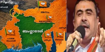 ചിത്രത്തില്‍ ഇടത് ഭാഗത്ത് മഞ്ഞവളയത്തില്‍ കാണുന്നതാണ് ചിക്കന്‍ നെക്ക് എന്നറിയപ്പോടുന്ന സിലിഗുരി ഇടനാഴി