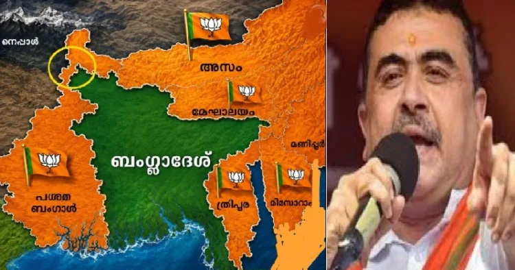 ചിത്രത്തില്‍ ഇടത് ഭാഗത്ത് മഞ്ഞവളയത്തില്‍ കാണുന്നതാണ് ചിക്കന്‍ നെക്ക് എന്നറിയപ്പോടുന്ന സിലിഗുരി ഇടനാഴി